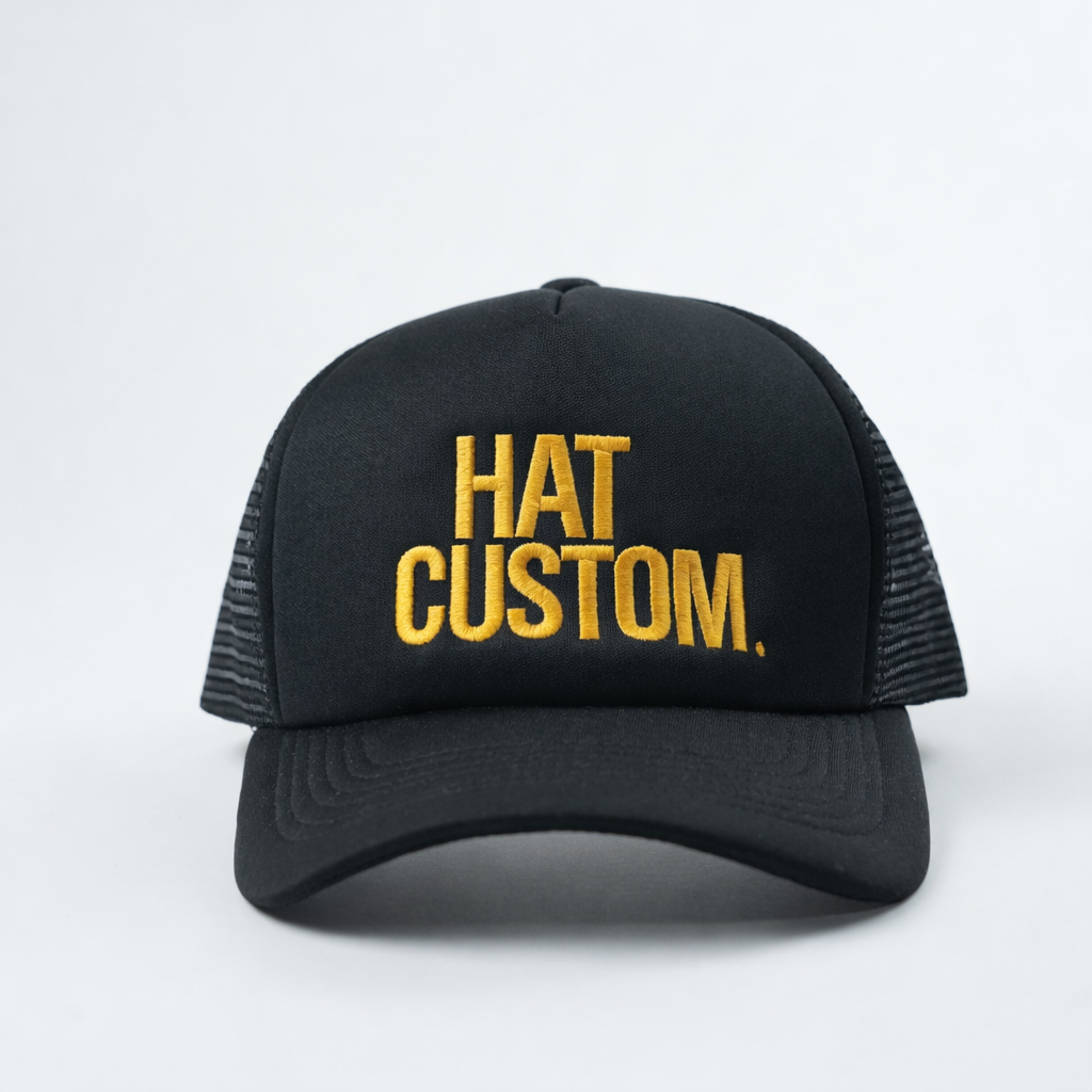Bold Letter Foam Trucker Hat with Mesh Back – Black & Blue Color Options