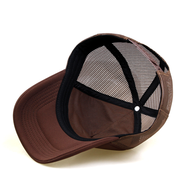 Brown 5 Panel Foam Trucker Hat with Flat Embroidered Logo