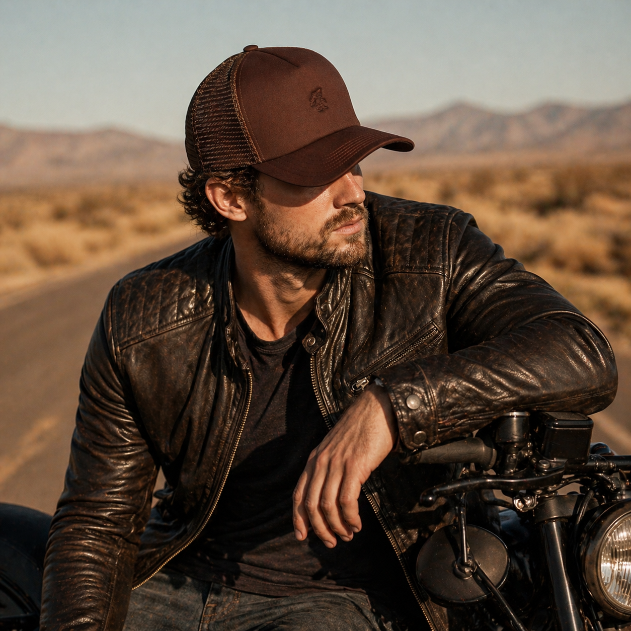 Brown 5 Panel Foam Trucker Hat with Flat Embroidered Logo