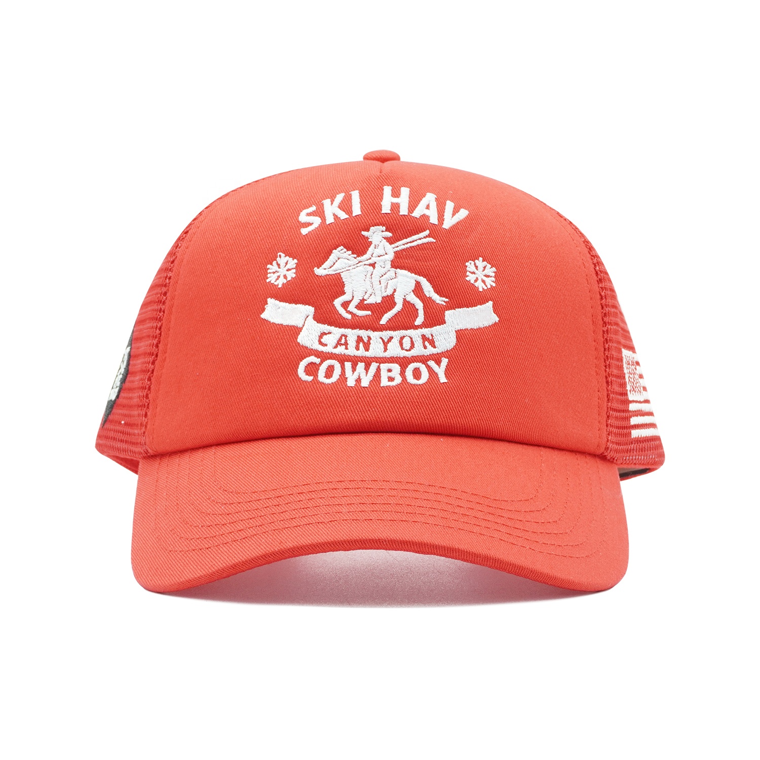 Canyon Cowboy Red Mesh Trucker Cap – Western 5-Panel Snapback Hat