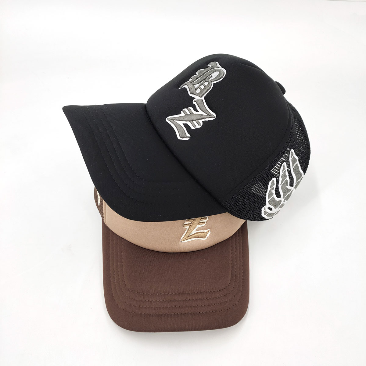 Embroidered Gothic Letter Foam Mesh Trucker Cap