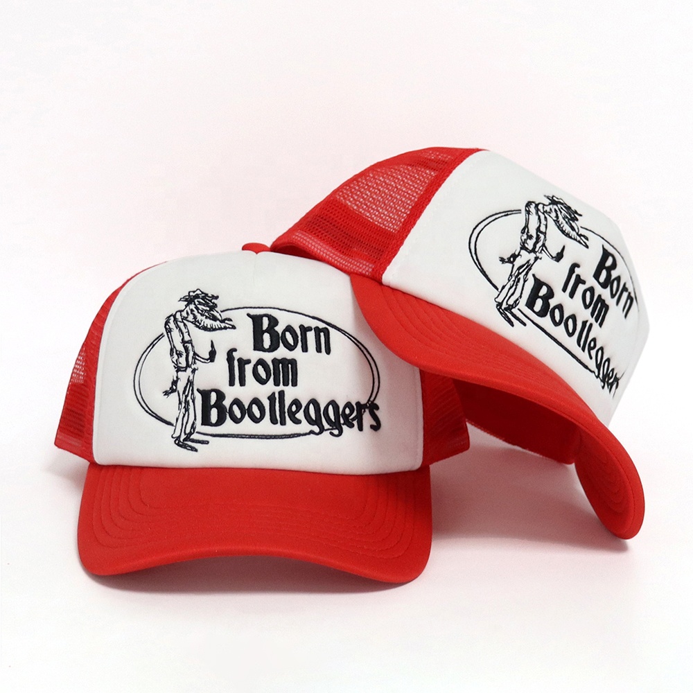 Vintage Logo Foam Trucker Hat with Mesh Back and Curved Brim