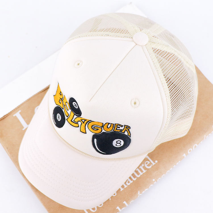 Belager 8 Ball Cream 5 Panel Trucker Cap with Embroidered Logo