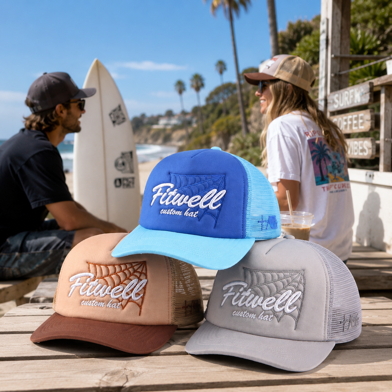 Color-Block Five-Panel Foam Mesh Cap with Script Embroidery