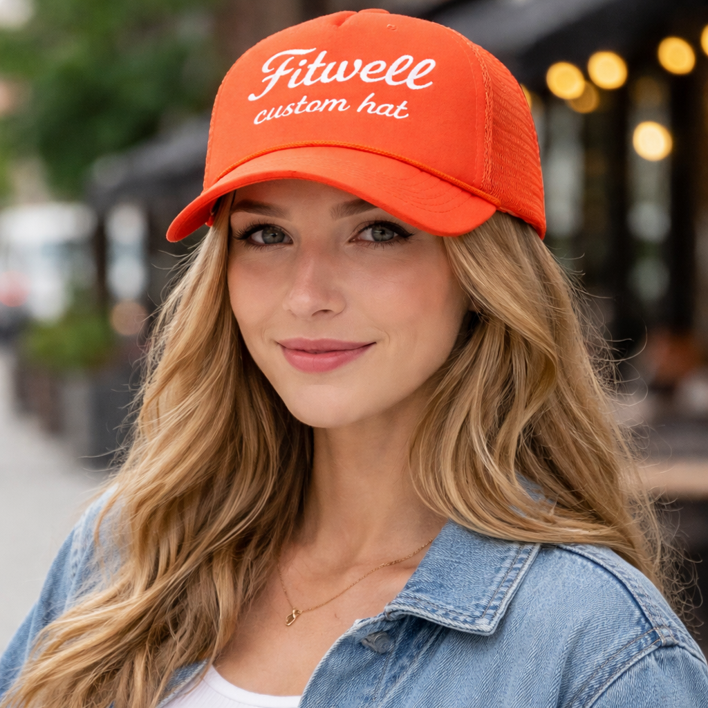 Bold Slogan Foam Trucker Hat – Orange 5 Panel Mesh Cap