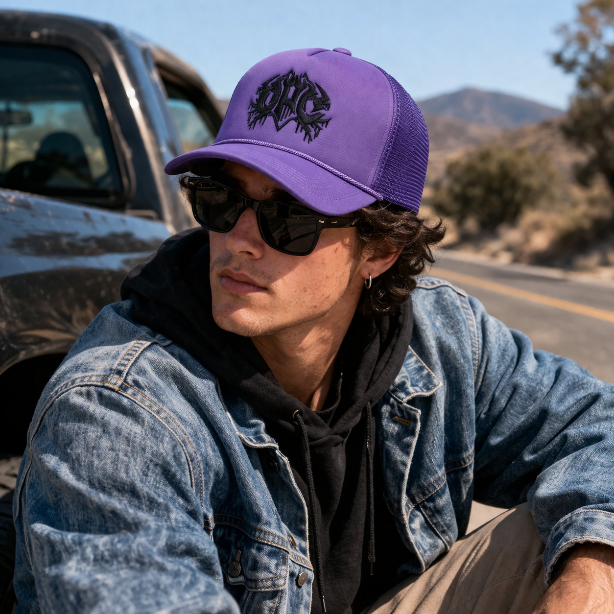 Foam Front Mesh Back Trucker Cap with Gothic Embroidery Design