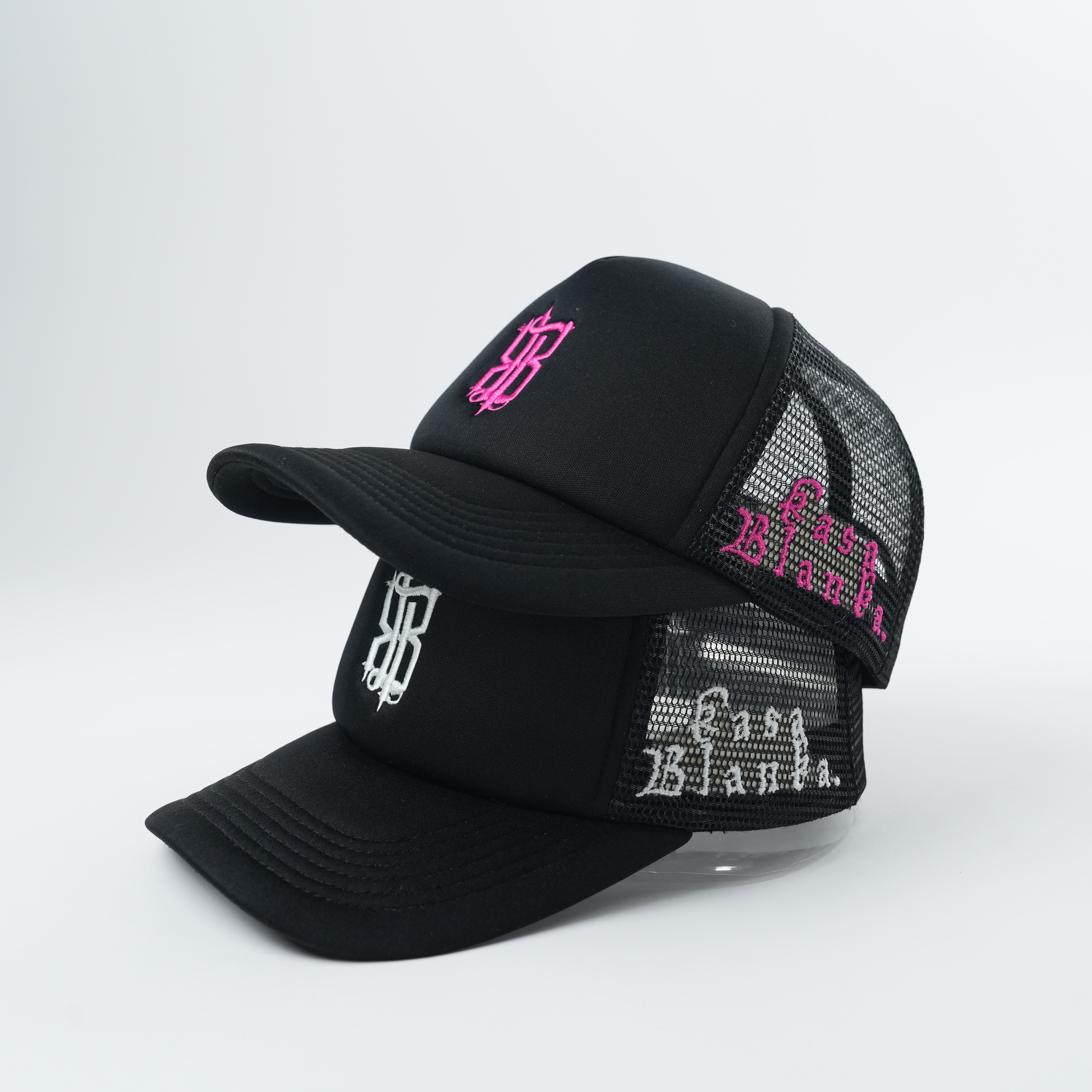 Black Mesh Trucker Cap with Embroidered Logo Breathable Snapback Hat