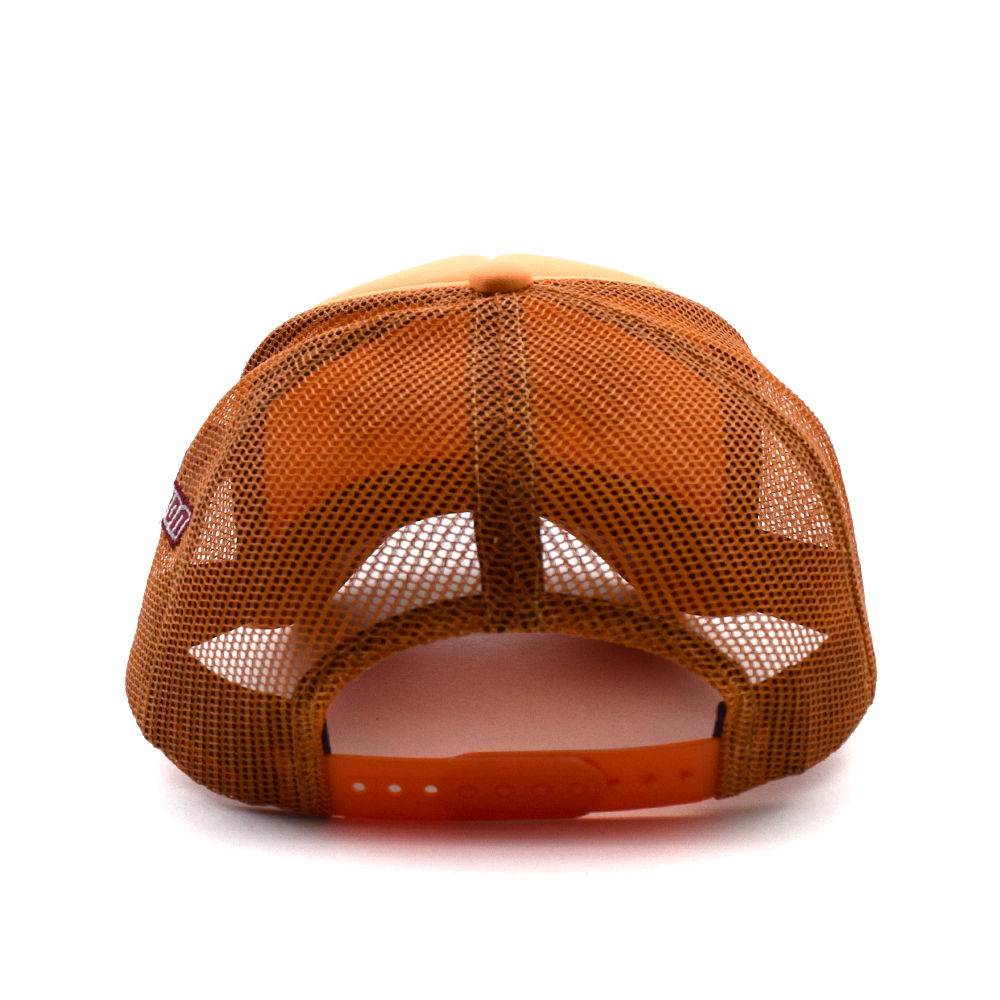 Orange Mesh Back Trucker Cap with Embroidered Letter Logo 5 Panel Snapback Hat