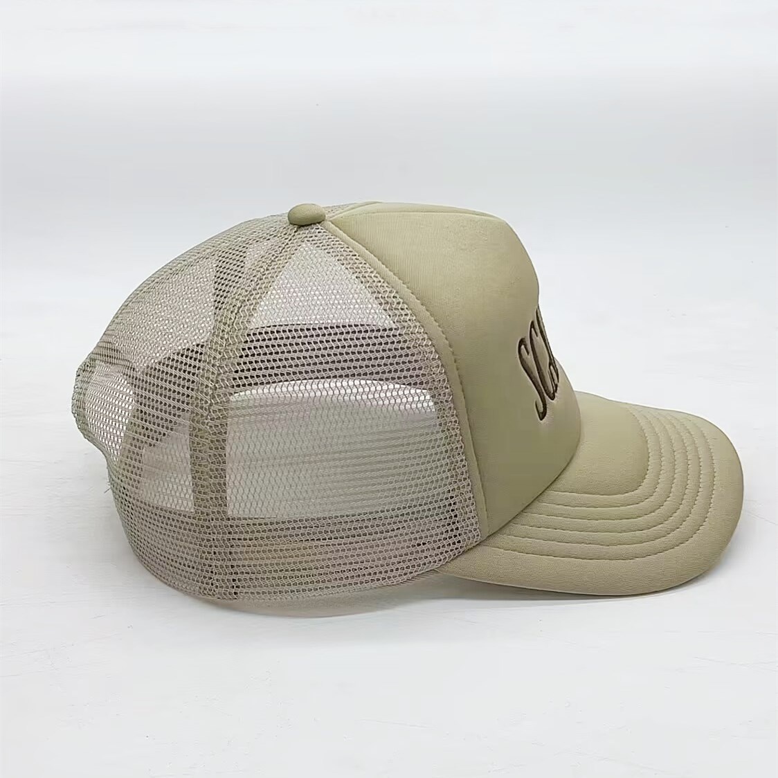 Beige SCARFACE Embroidered Mesh Trucker Cap Adjustable Casual Street Hat