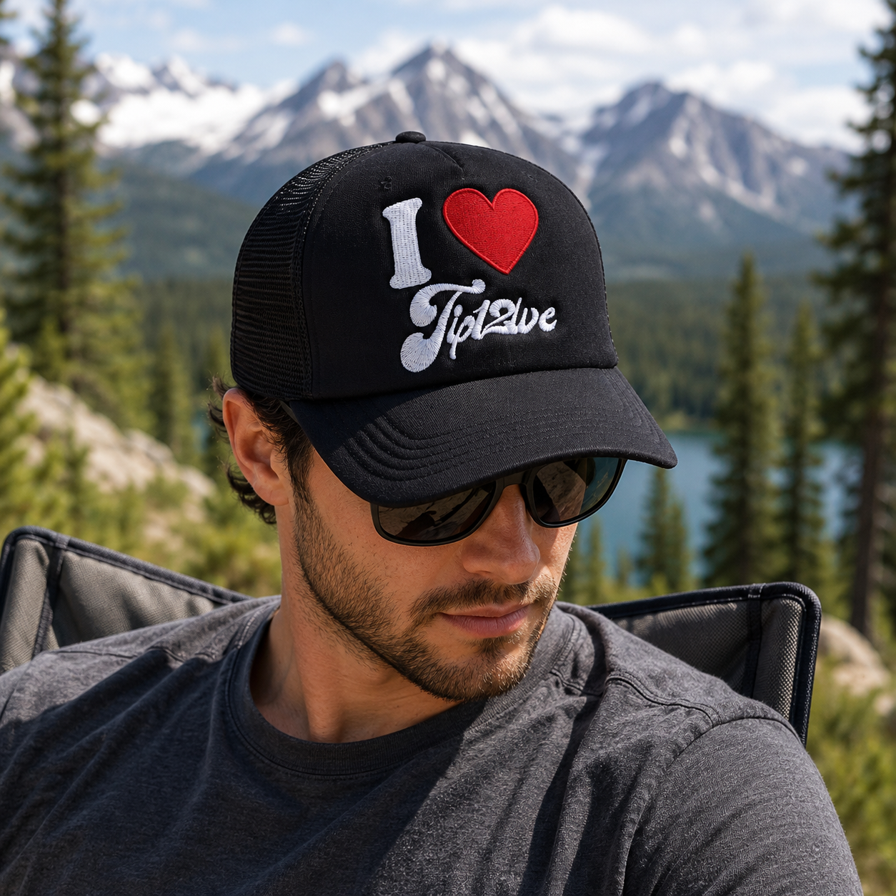 Black I Heart Script Logo Embroidered Foam Mesh Trucker Cap
