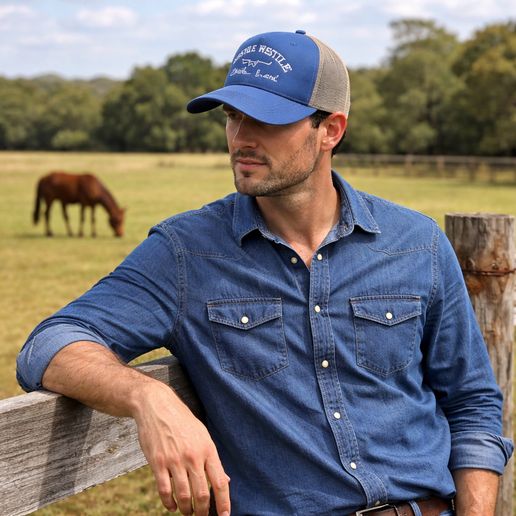 Western Style Embroidered Foam Trucker Hat with Mesh Back and Curved Brim