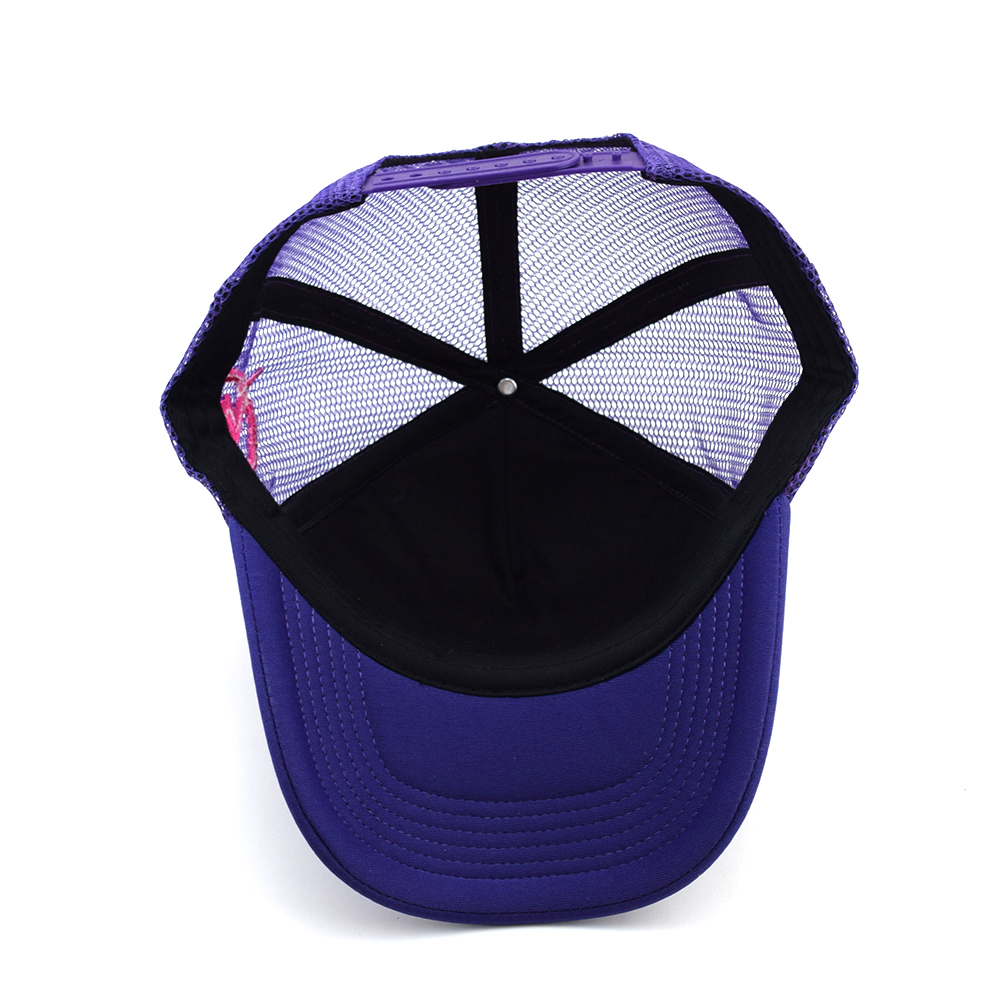 Purple Mesh Trucker Cap with Embroidered Lettering