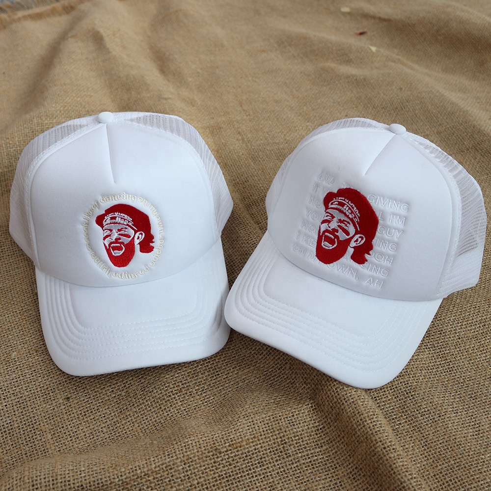 White Foam Front Mesh Back Trucker Cap with Embroidered Graphic Logo