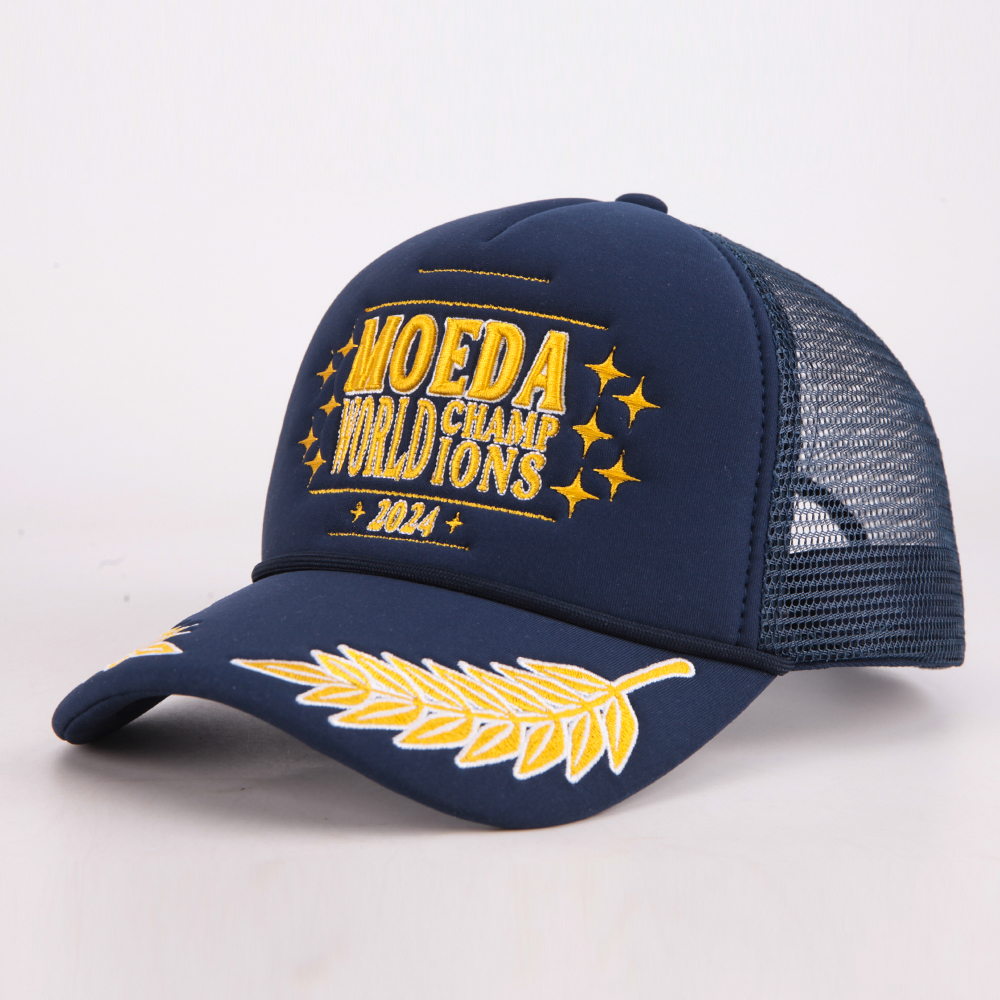 Navy Embroidered Championship Trucker Cap 2024 Wing Design Snapback Hat