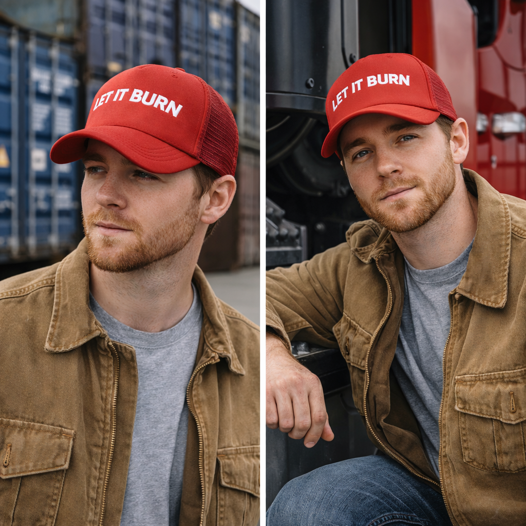 LET IT BURN 5-Panel Foam Mesh Trucker Hat with Flat Embroidery