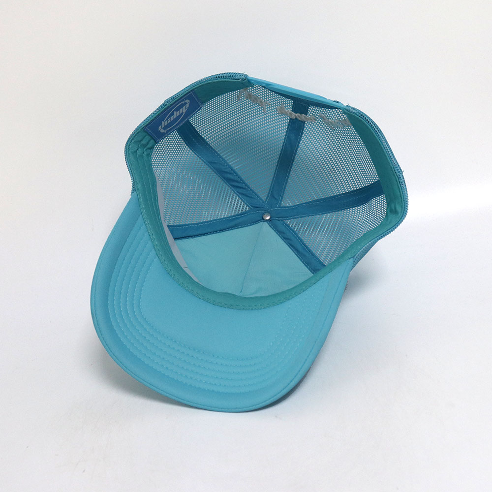 Light Blue Graffiti Embroidered Foam Trucker Cap Breathable Mesh Snapback Hat