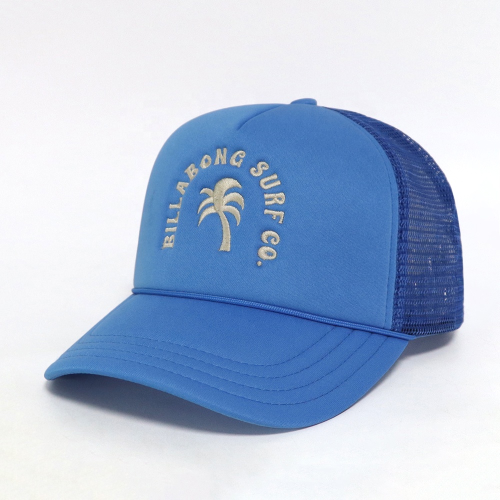 Blue Foam Trucker Cap with 3D Embroidered Logo Mesh Back Adjustable Snapback Hat