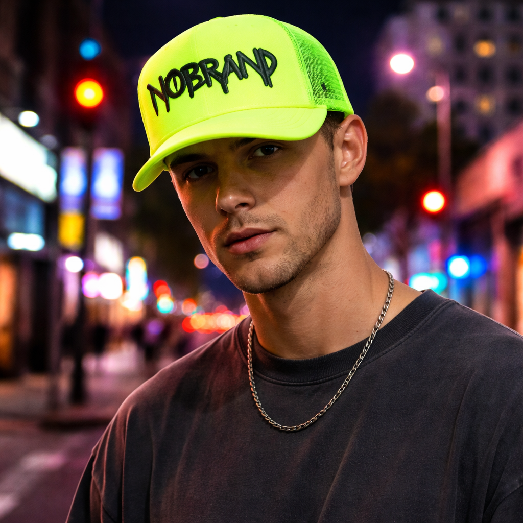 Neon Foam Front 5 Panel Mesh Trucker Hat with Bold Embroidered Logo