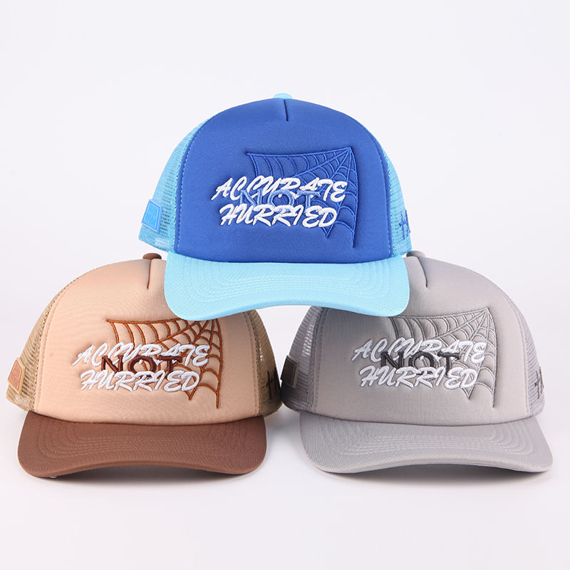 Color-Block Five-Panel Foam Mesh Cap with Script Embroidery