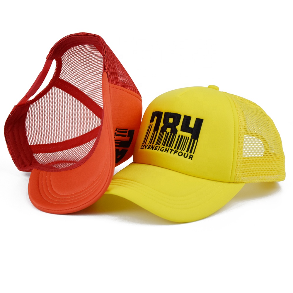 Two-Tone Foam Front Mesh Trucker Cap with Flat Embroidery Logo
