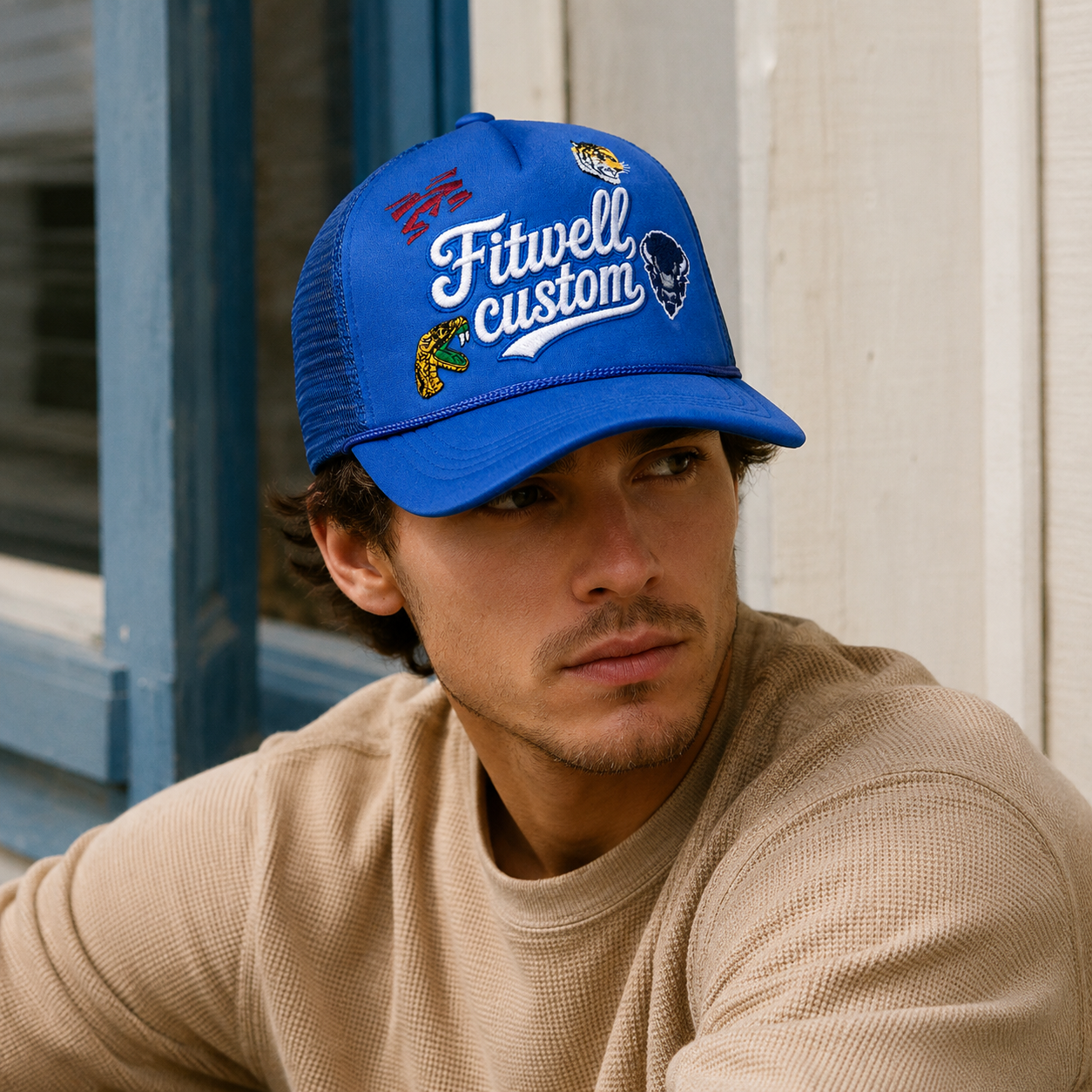Royal Blue HBCU Multi Logo Embroidered Foam Trucker Hat with Rope Detail