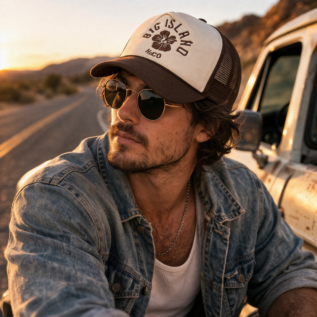 Retro Floral Embroidered Mesh Trucker Cap with Curved Brim