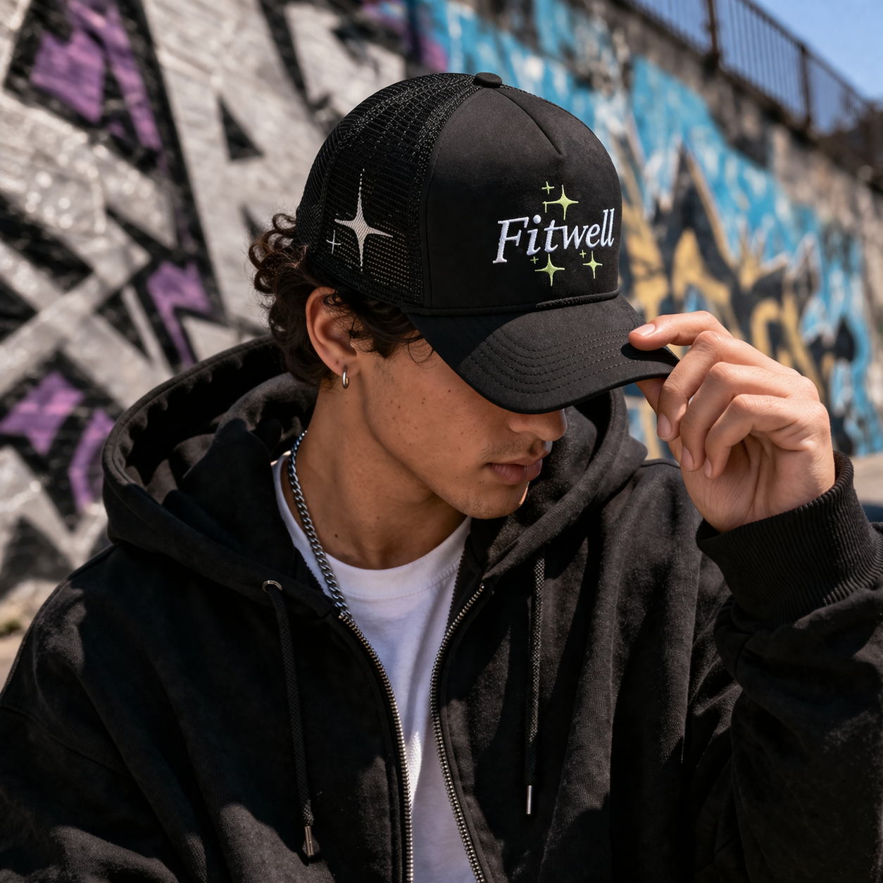 Black Foam Mesh Trucker Cap with RIPFITNESS & SCHEME Embroidered Logo