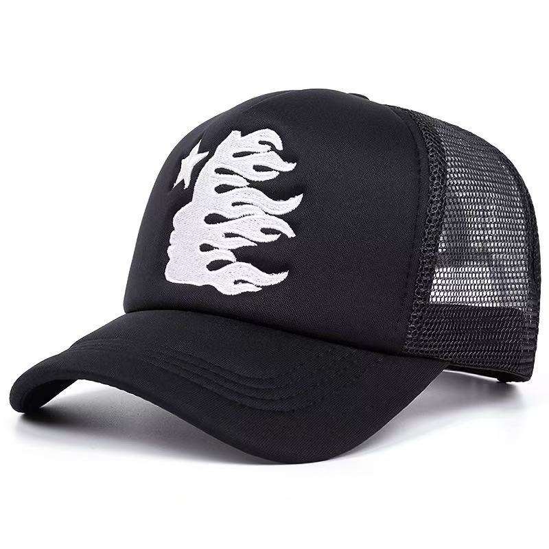 Flame Star Foam Mesh Trucker Hat with White Flat Embroidery