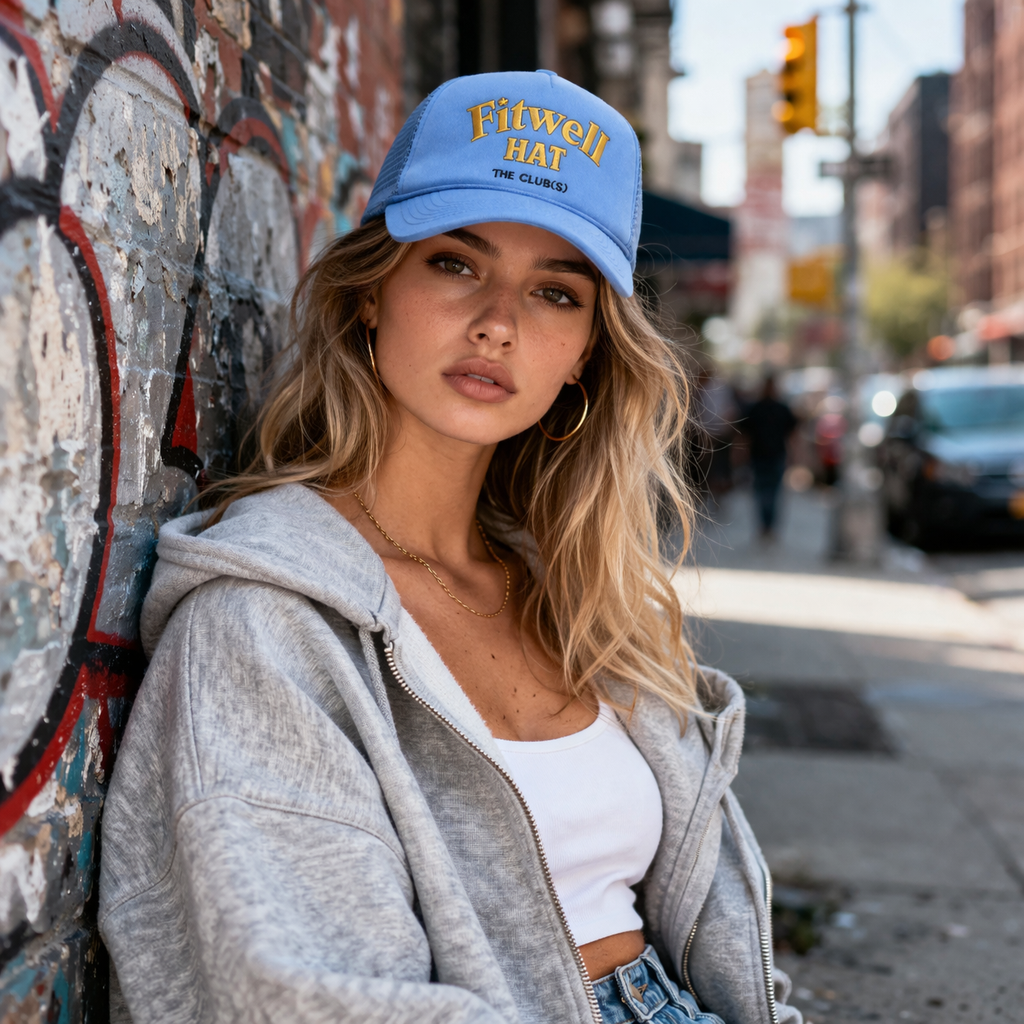 Blue BOGEY GANG Embroidered Mesh Trucker Hat with Curved Brim