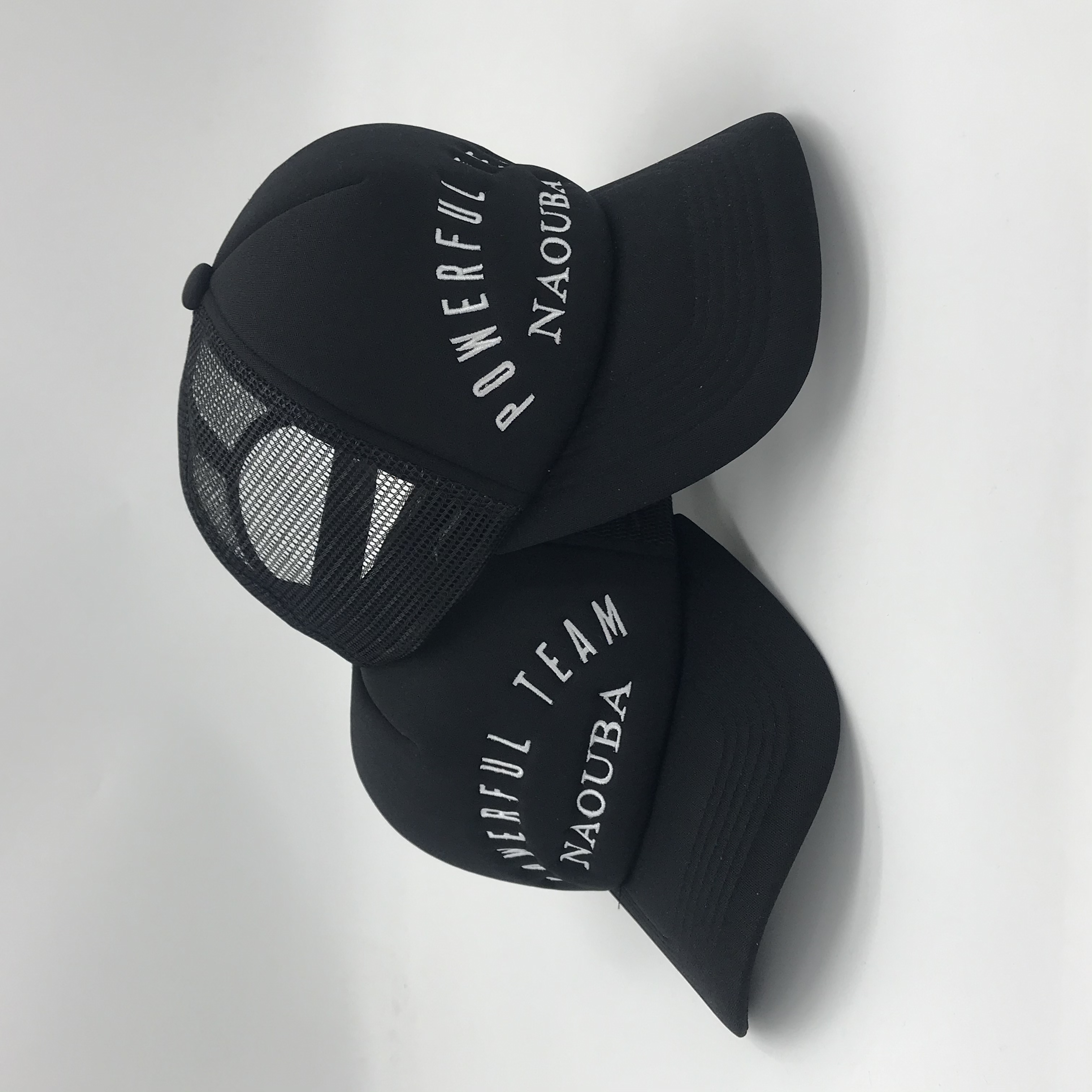 Black Mesh Back Curved Brim Trucker Cap with Embroidered Letter Design