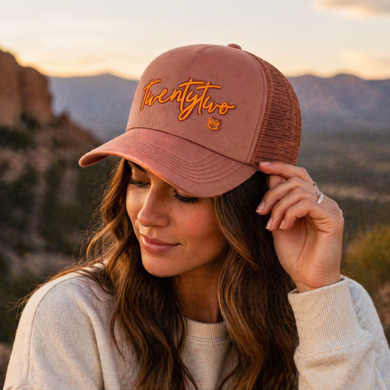 Two-Tone Script Logo Foam Mesh Trucker Cap