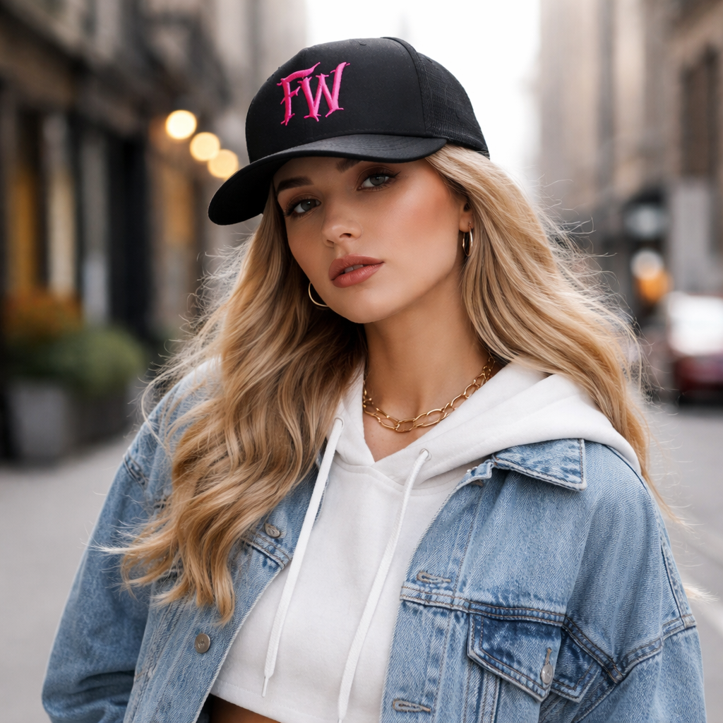 Black Mesh Trucker Cap with Embroidered Logo Breathable Snapback Hat