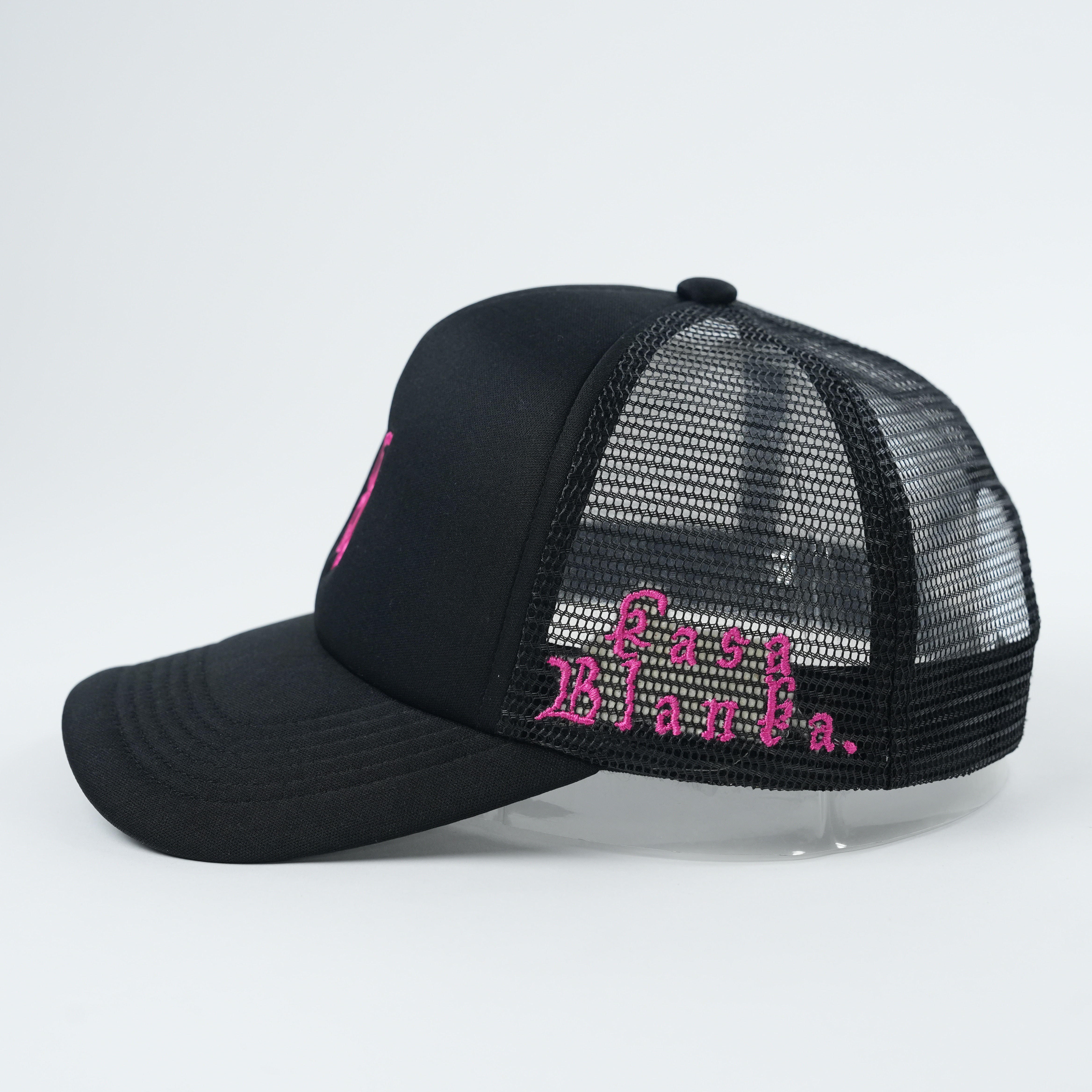 Black Mesh Trucker Cap with Embroidered Logo Breathable Snapback Hat