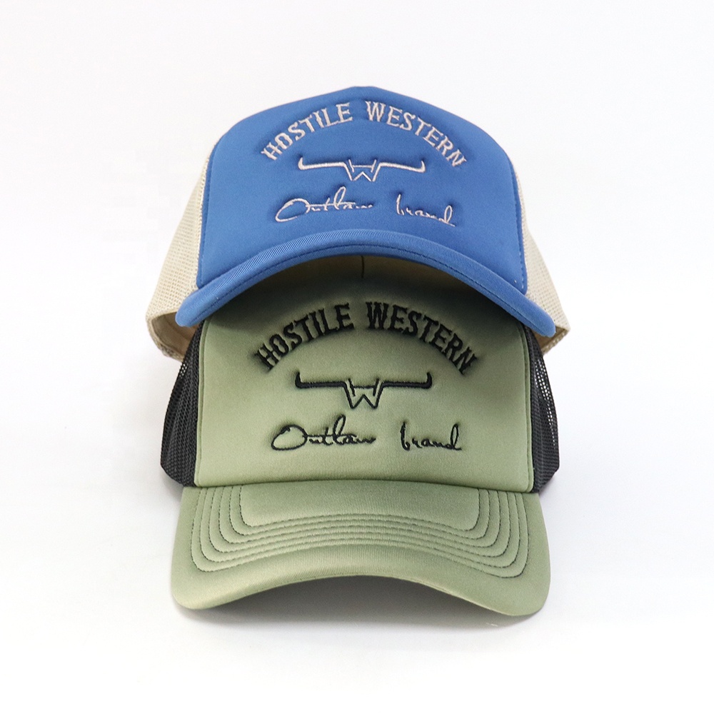Western Style Embroidered Foam Trucker Hat with Mesh Back and Curved Brim