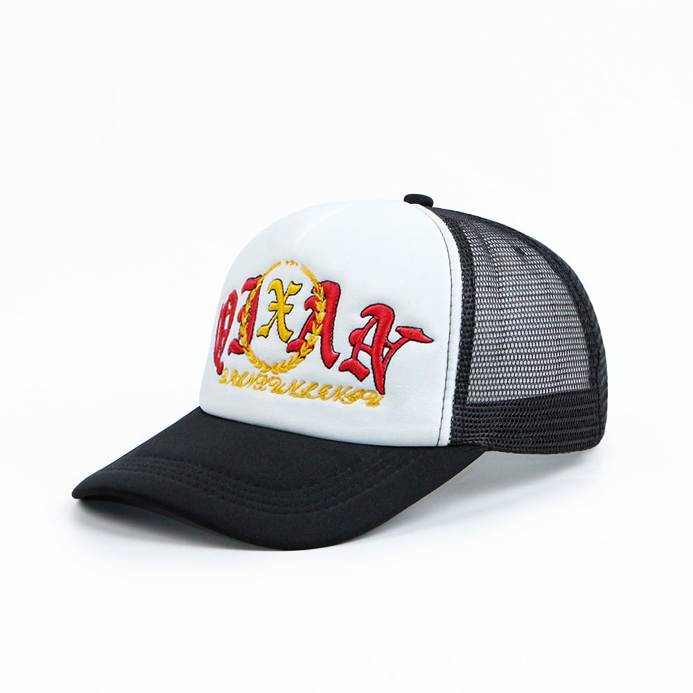 Colorful 5 Panel Foam Trucker Hat with Embroidered Logo and Mesh Back