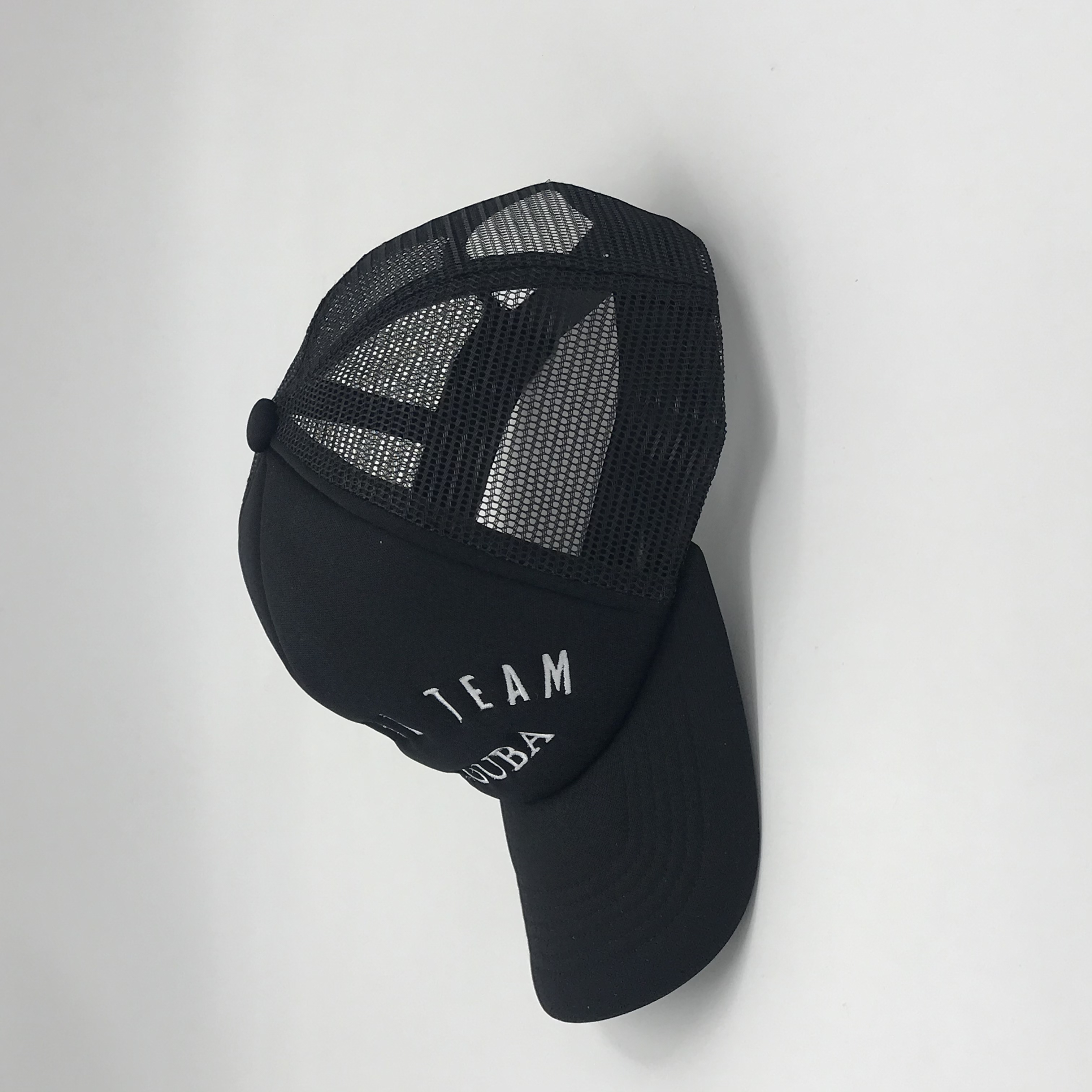 Black Mesh Back Curved Brim Trucker Cap with Embroidered Letter Design