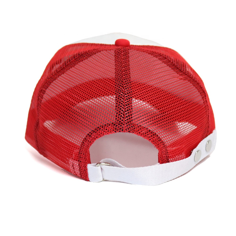 Red and White Foam Trucker Hat with Bold University Embroidery