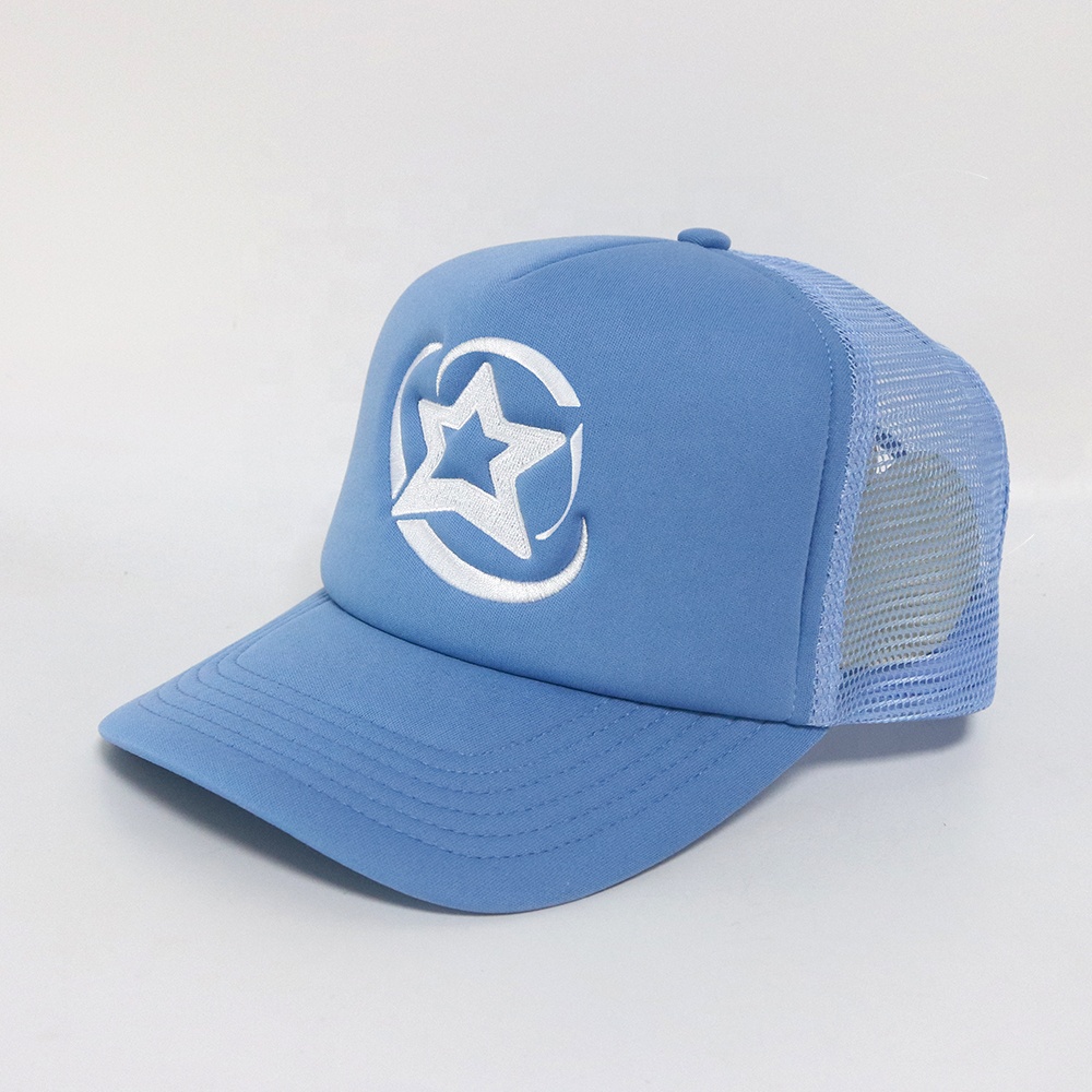 Blue Star Embroidered Foam Trucker Cap Breathable Mesh Snapback Hat
