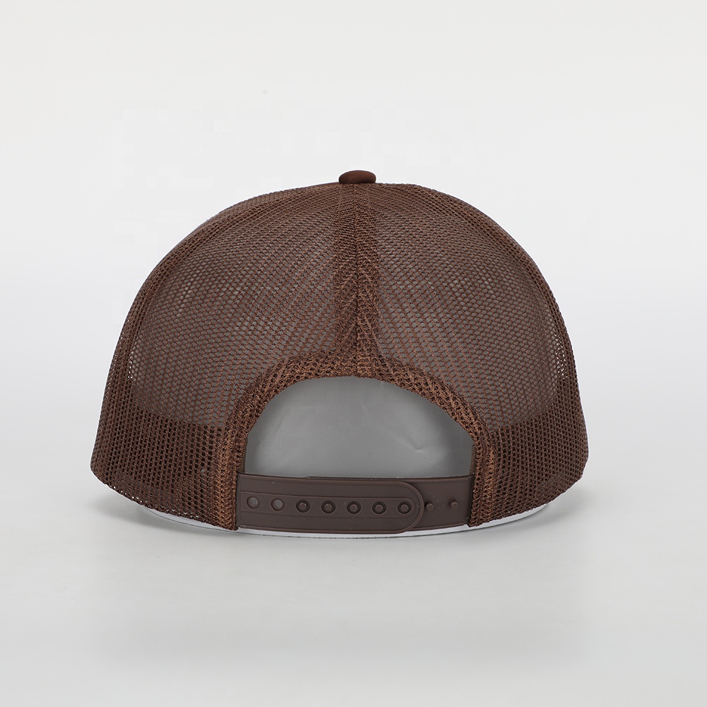 MT Name First Brown & Black 5-Panel Mesh Trucker Hat with Flat Embroidery