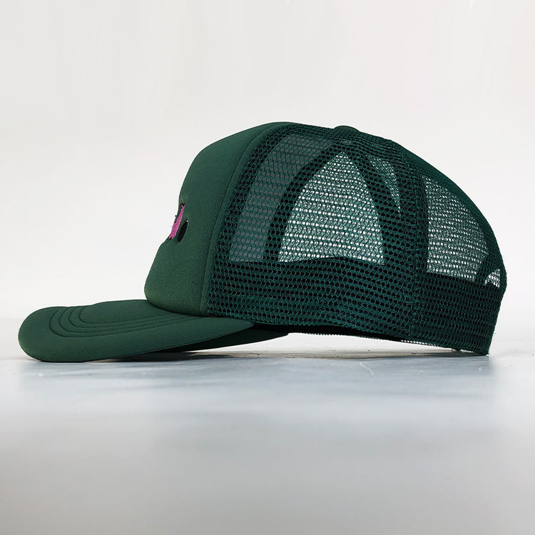 Green 5-Panel Foam Trucker Hat with Colorful Flat Embroidered Logo