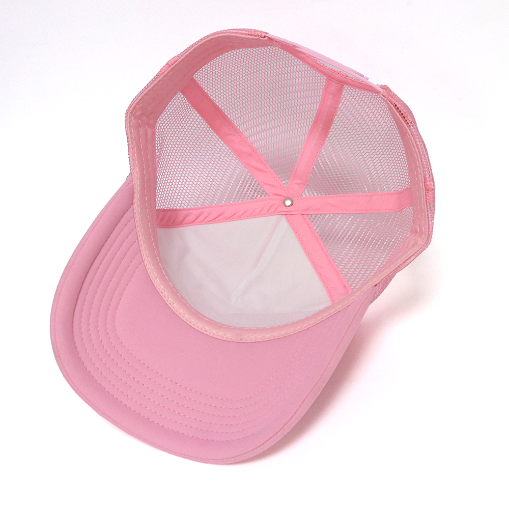 Pink Foam Trucker Hat with Love Letter Embroidery Mesh Back Snapback Cap