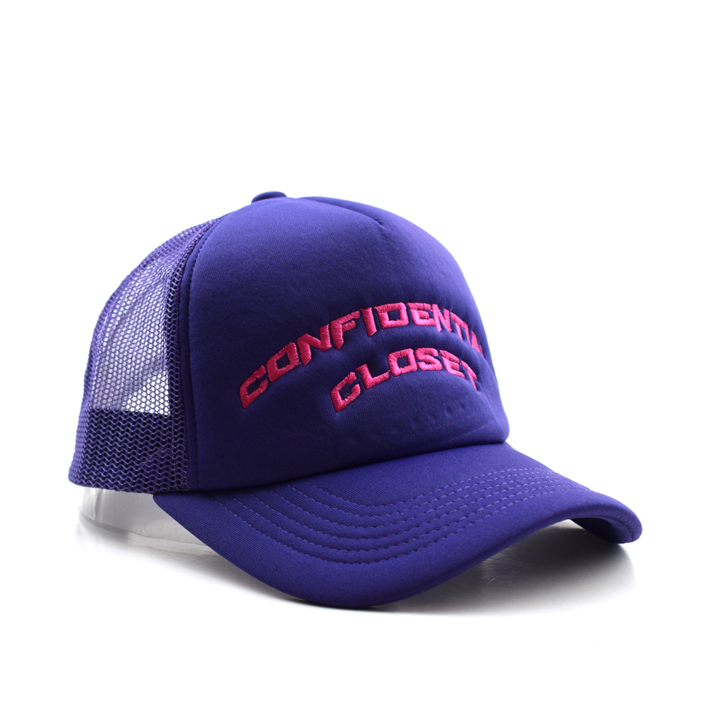 Purple Mesh Trucker Cap with Embroidered Lettering