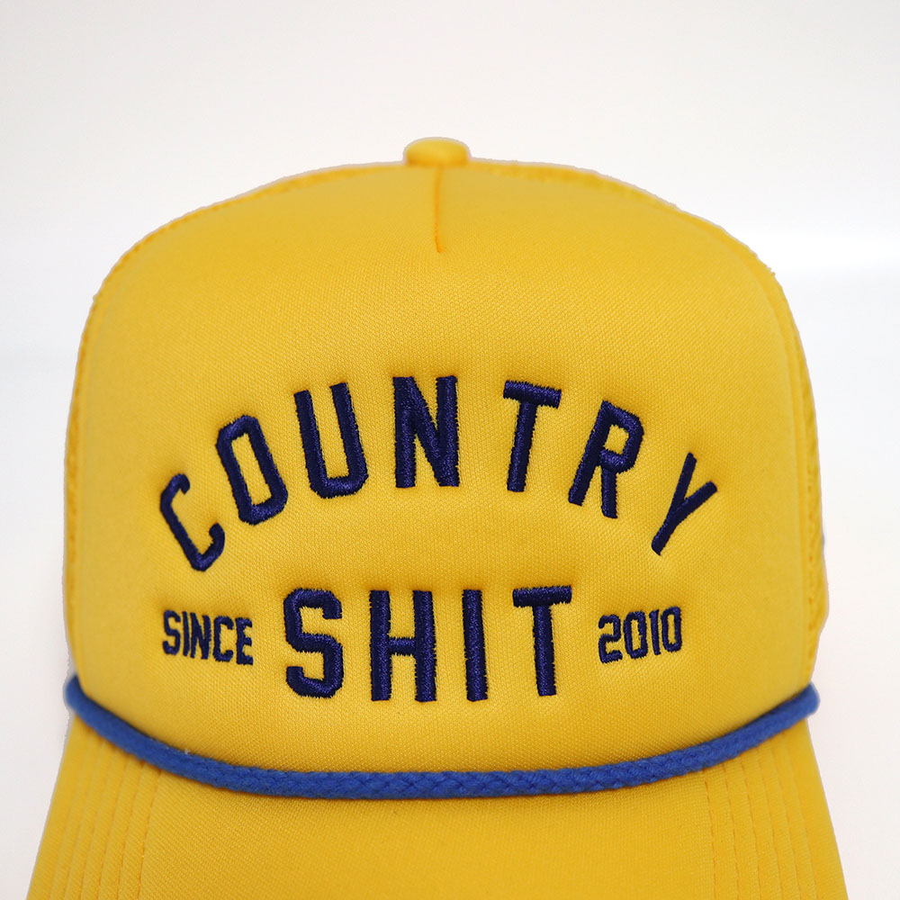 Country Shit Yellow Trucker Hat – Bold Embroidered Foam Mesh Rope Cap