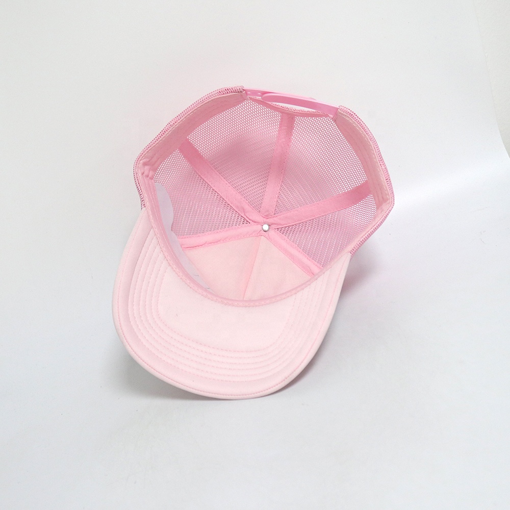 Pink and White Slogan Embroidered Mesh Trucker Cap