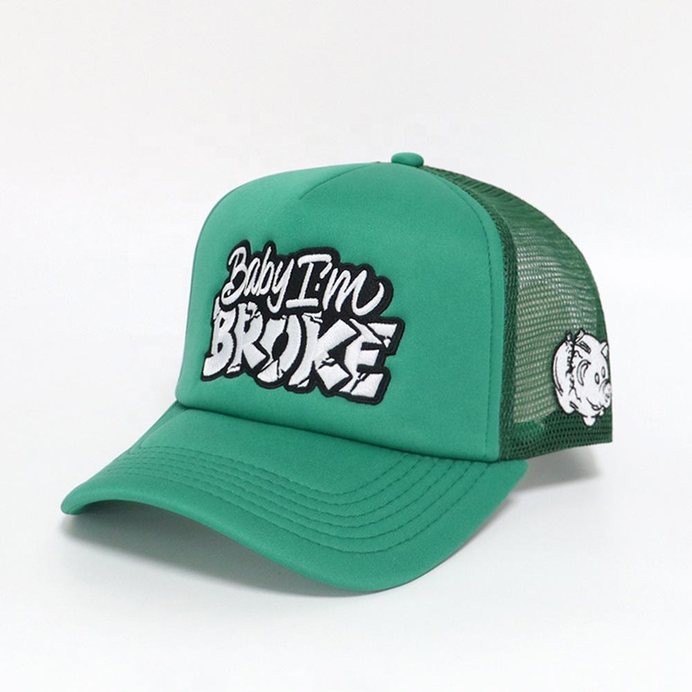 Green Foam Trucker Hat with Flat Embroidery – 5 Panel Street Style Cap