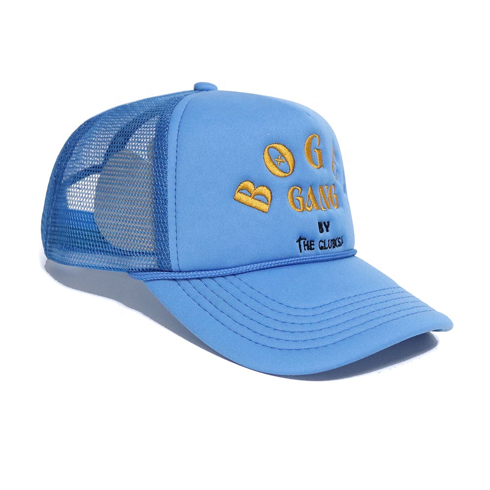Blue BOGEY GANG Embroidered Mesh Trucker Hat with Curved Brim