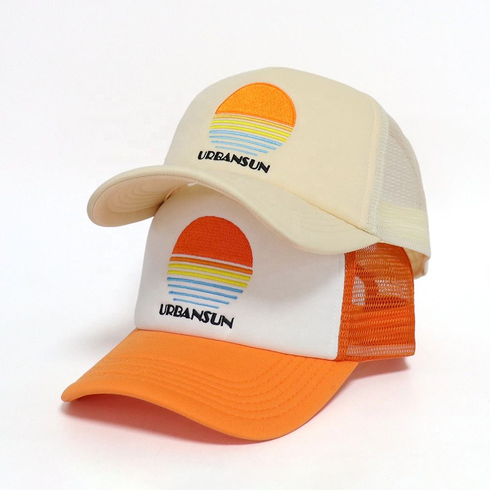 Vintage Sunset Embroidered Foam Trucker Hat with Mesh Back and Curved Brim