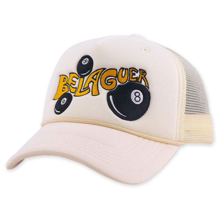 Belager 8 Ball Cream 5 Panel Trucker Cap with Embroidered Logo