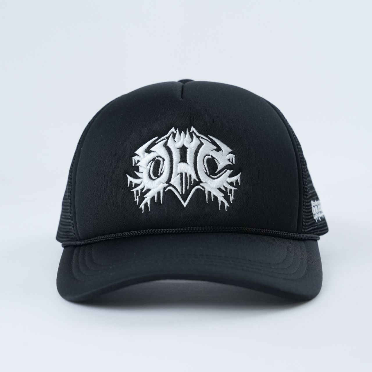 Foam Front Mesh Back Trucker Cap with Gothic Embroidery Design