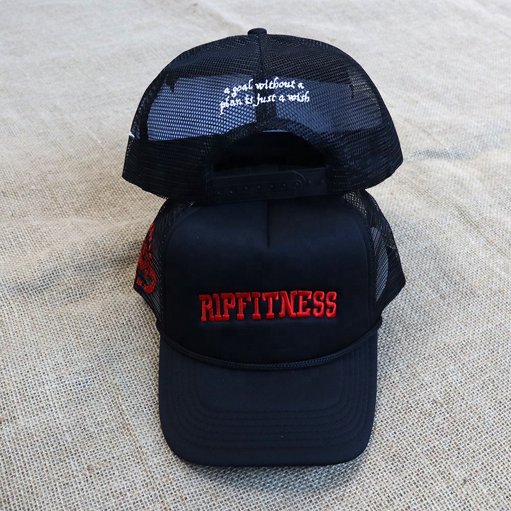 Black Foam Mesh Trucker Cap with RIPFITNESS & SCHEME Embroidered Logo